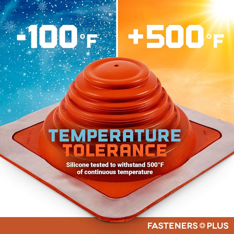 Fasteners Plus Store #7 Square Silicone Metal Roof Pipe Flashing Boot - Fits 5-1/2" - 11-1/2" Pipe OD - Red (Made in USA) - Image 3